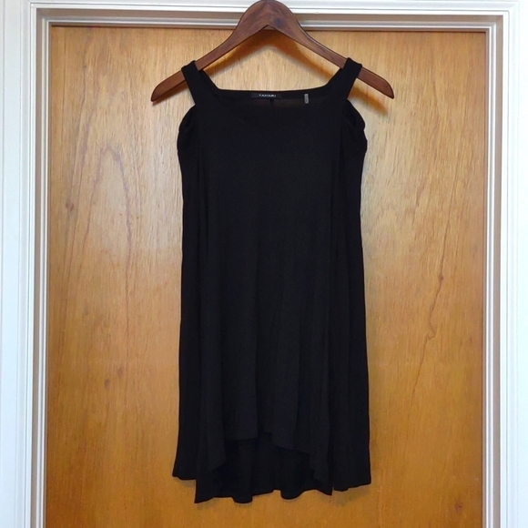 Tahari Cold Shoulder Viscose Blend Stretch Black Tunic Size Medium GUC - Picture 1 of 7